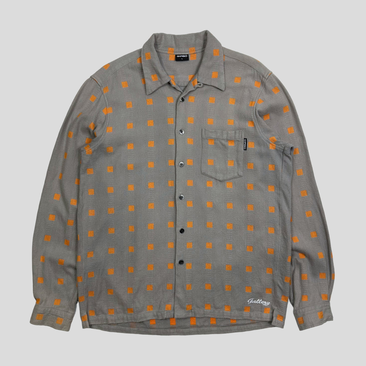 Gallery 1950 00’s Embroidered Squares Heavy Cotton Shirt - L | Grey