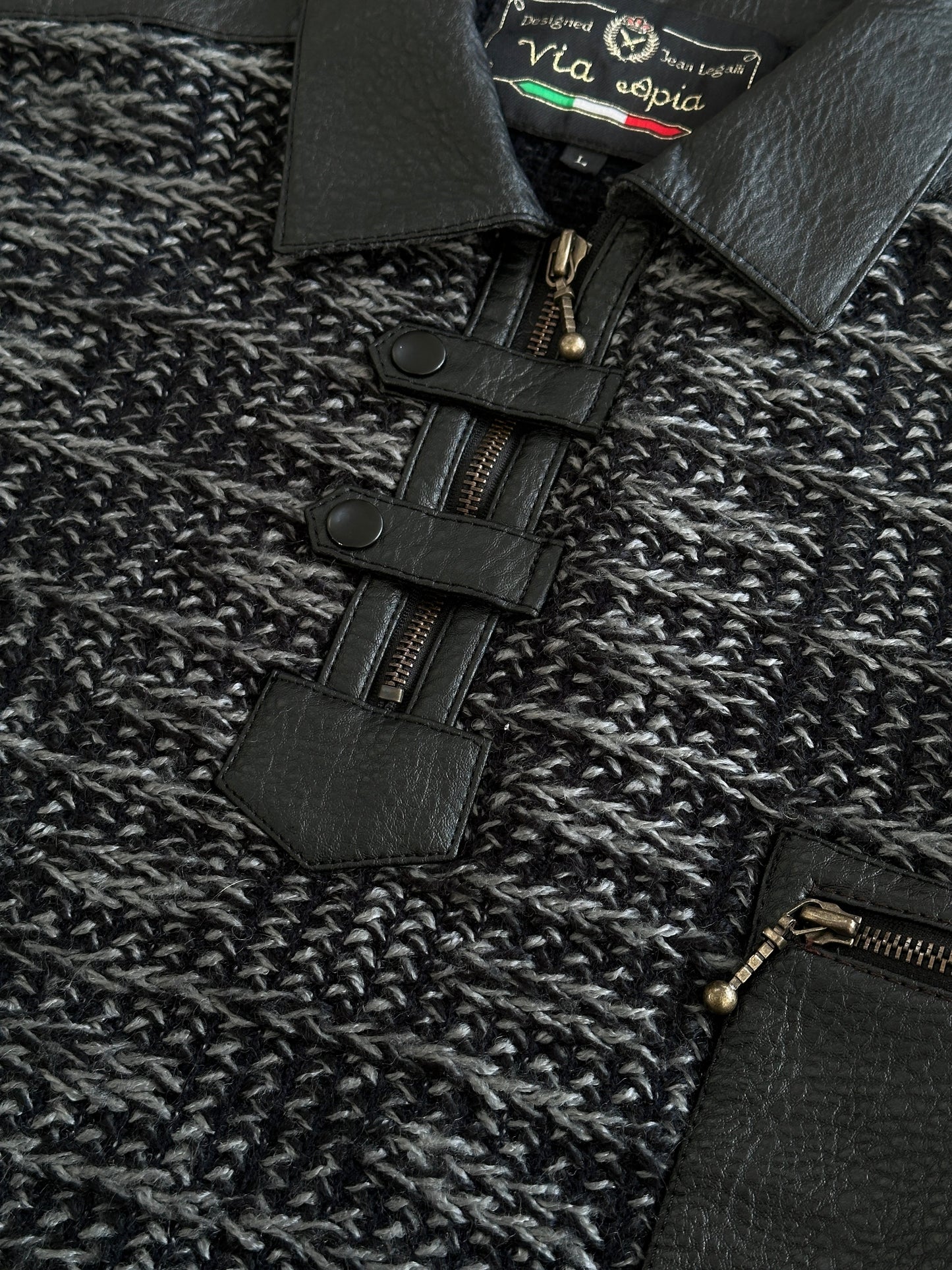 Vintage 1990s Textured Knitted Polo Jumper - L/XL