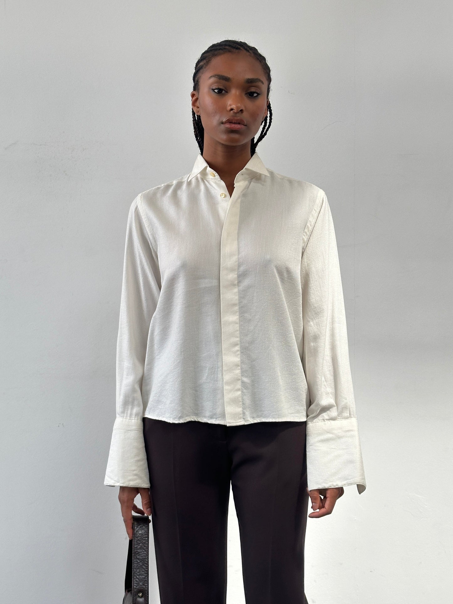 Italian Vintage 1970s Wing Collar Boxy Dress Shirt - M