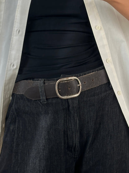 Vintage 1990s Chrome Distressed Leather Belt - W31-35