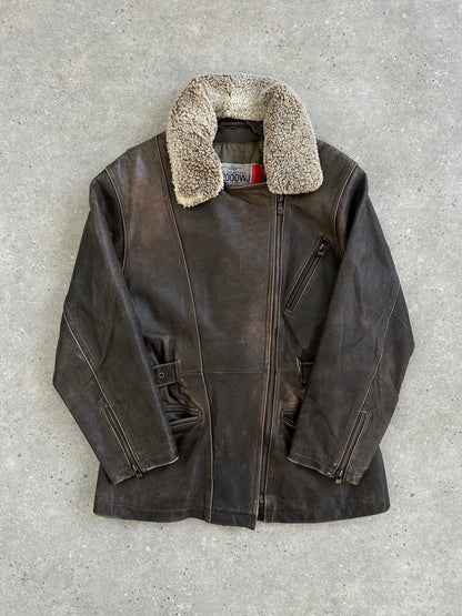 Vintage 1990s Aged Aviator Leather Jacket - M