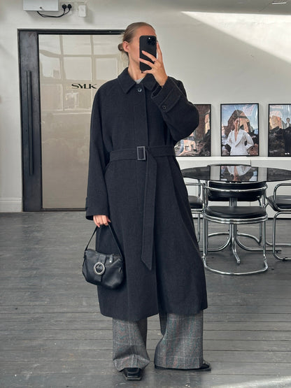Vintage 1990s Wool Cashmere Belted Coat - L/XL