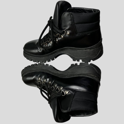 Prada Milano 90’s Leather + Nylon Combat Boots - UK4