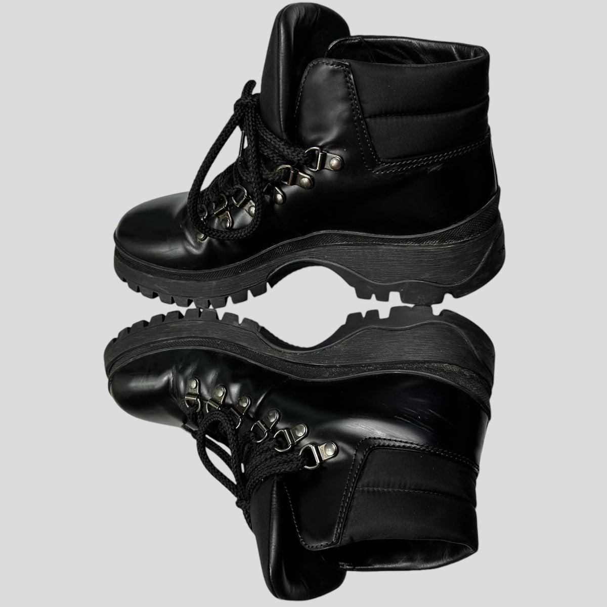 Prada Milano 90’s Leather + Nylon Combat Boots - UK4 | Black