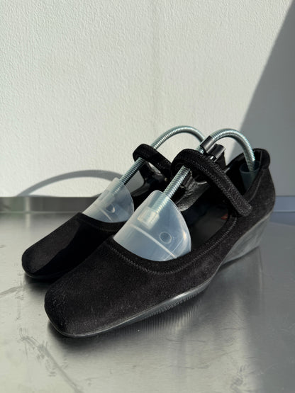 Prada Sport Suede Wedge Mary Janes | UK 37.5, Black