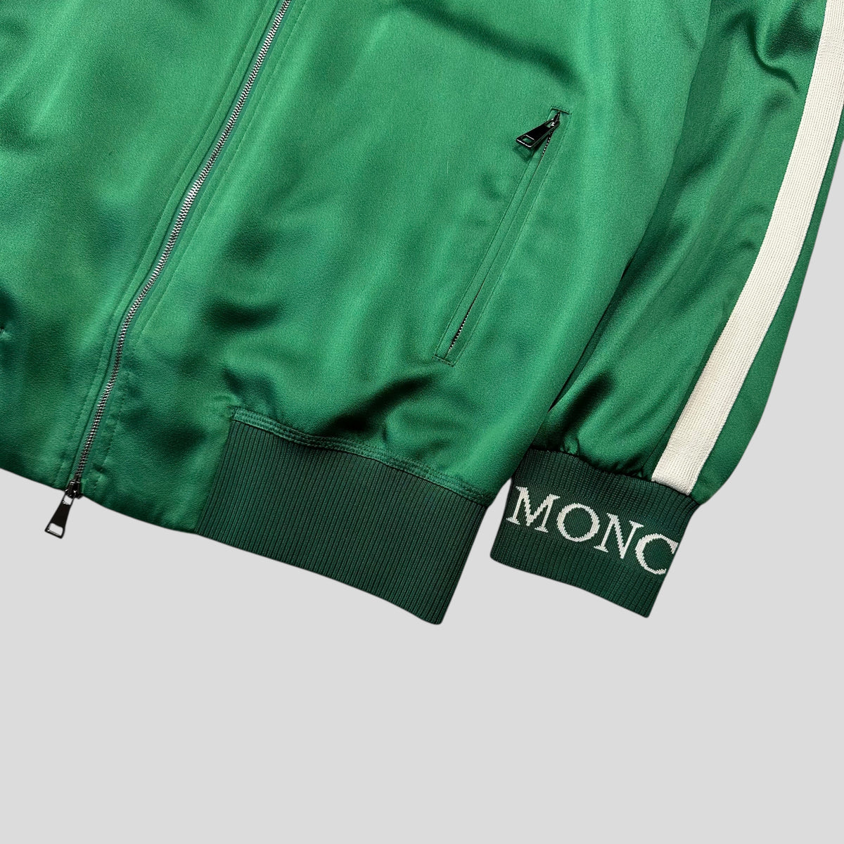 Moncler 2018 Satin Polyester Striped Track Jacket - 42 (M/L) | Medium, Green