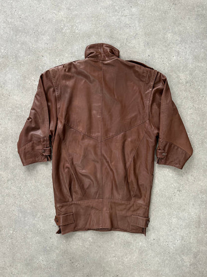 Vintage 1990s Leather High Neck Trench Coat - L