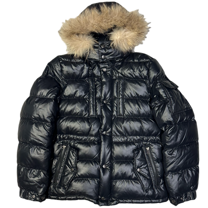 Pazzo Denim Store Puffer Jacket With Fur Hood In Black ( M )