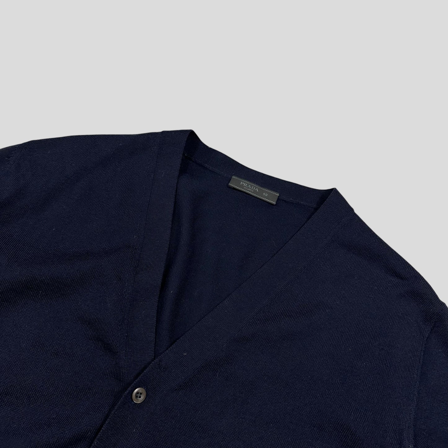 Prada Milano 2017 Virgin Wool Minimalist Navy Cardigan - IT50 | Default Title, Navy