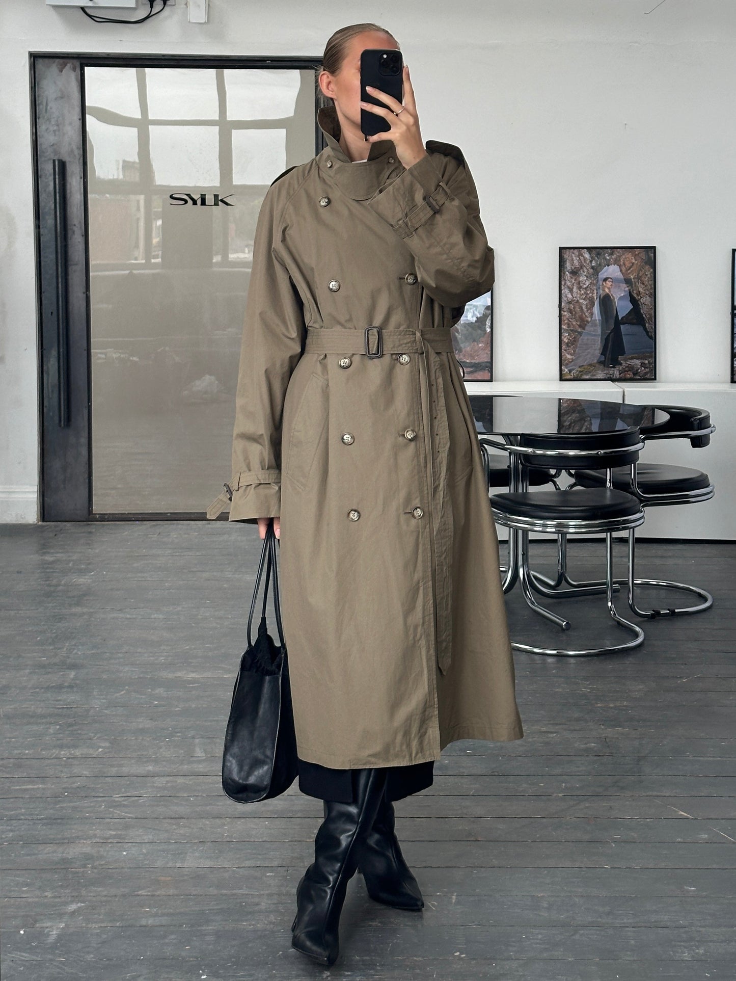 London Fog 1990s High Neck Double Breasted Belted Trench Coat - XL