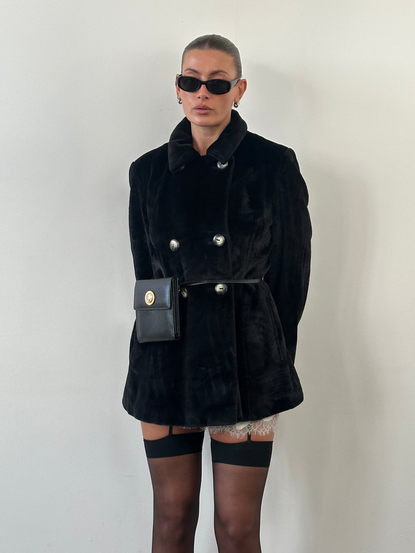 Sportmax 1990s Faux Fur Double Breasted Coat - M/L