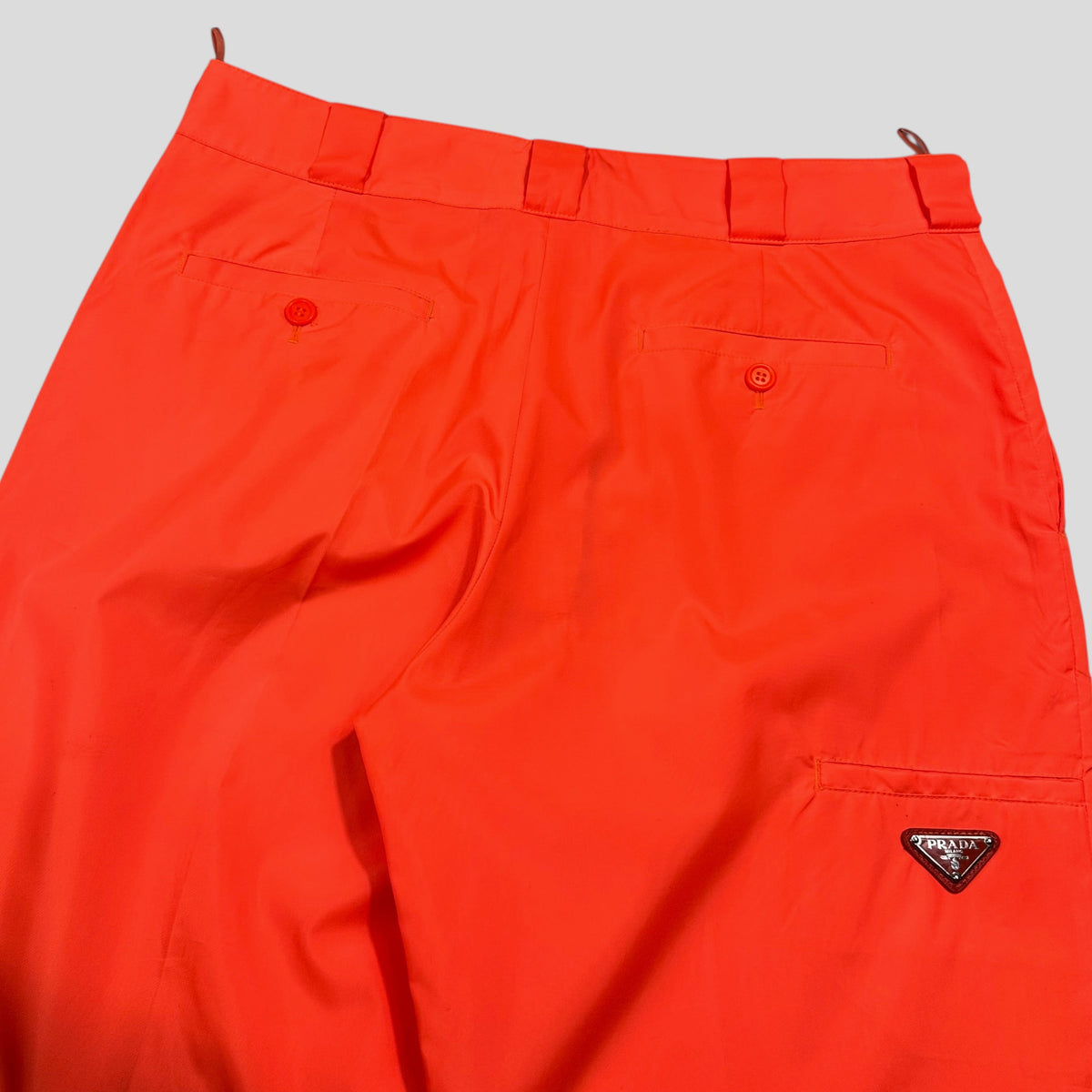 Prada Milano 2018 Orange Nylon Gabardine Triangle Logo Trousers - S/M | Small, Orange