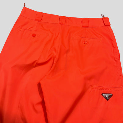 Prada Milano 2018 Orange Nylon Gabardine Triangle Logo Trousers - S/M | Small, Orange