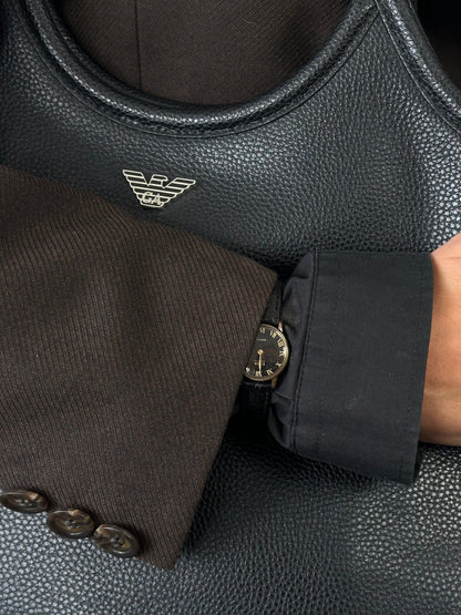 Vintage 1990s Round Quartz Leather Watch