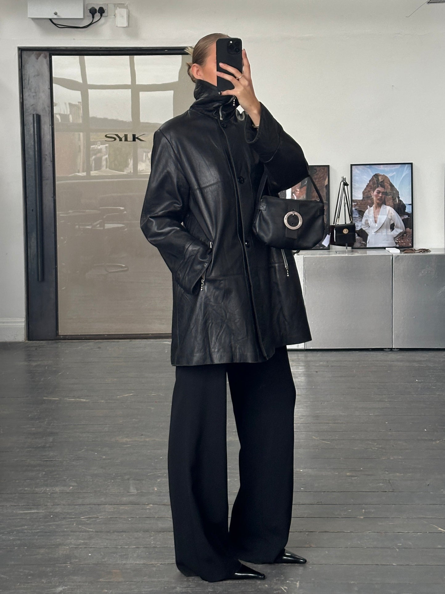 Conbipel 1990s Smooth Leather High Neck Coat - L/XL