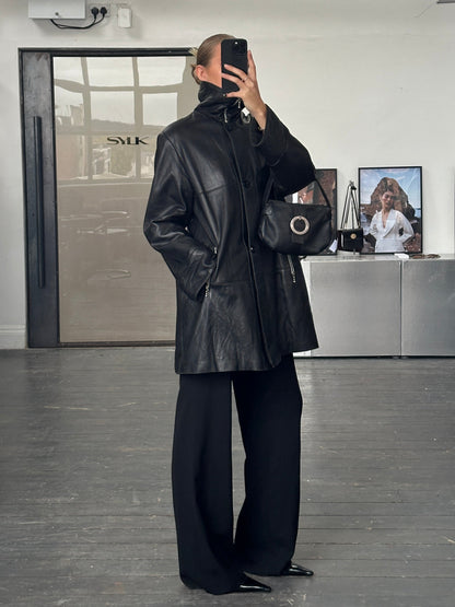 Conbipel 1990s Smooth Leather High Neck Coat - L/XL