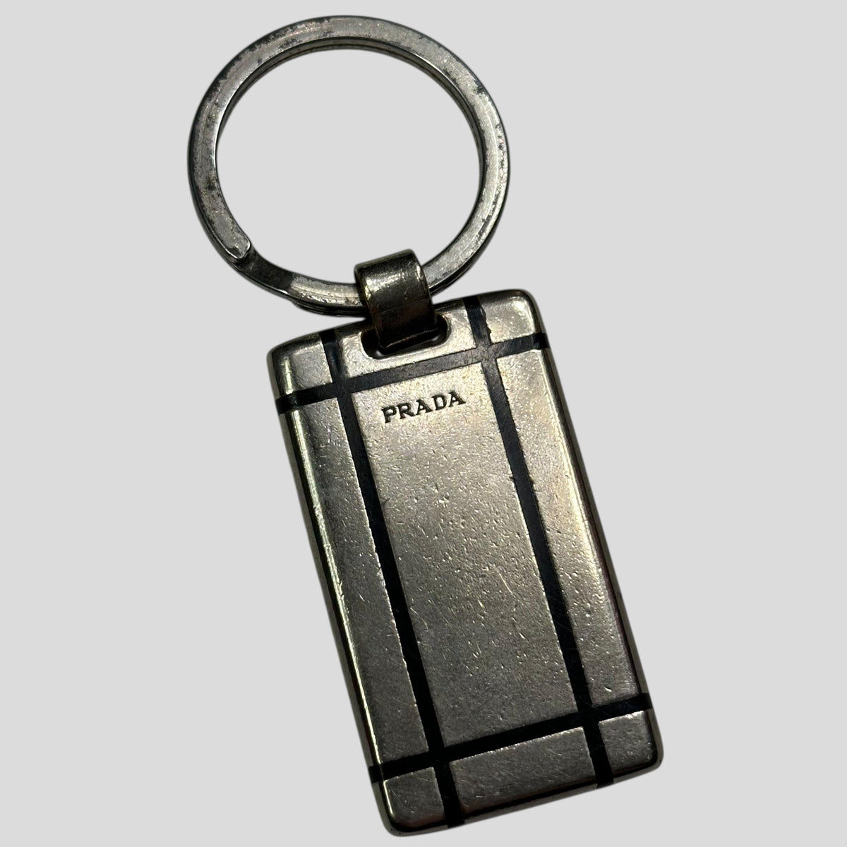 Prada 2000’s Metal Plaque Keyring / Bag Accessory | O/S, Black