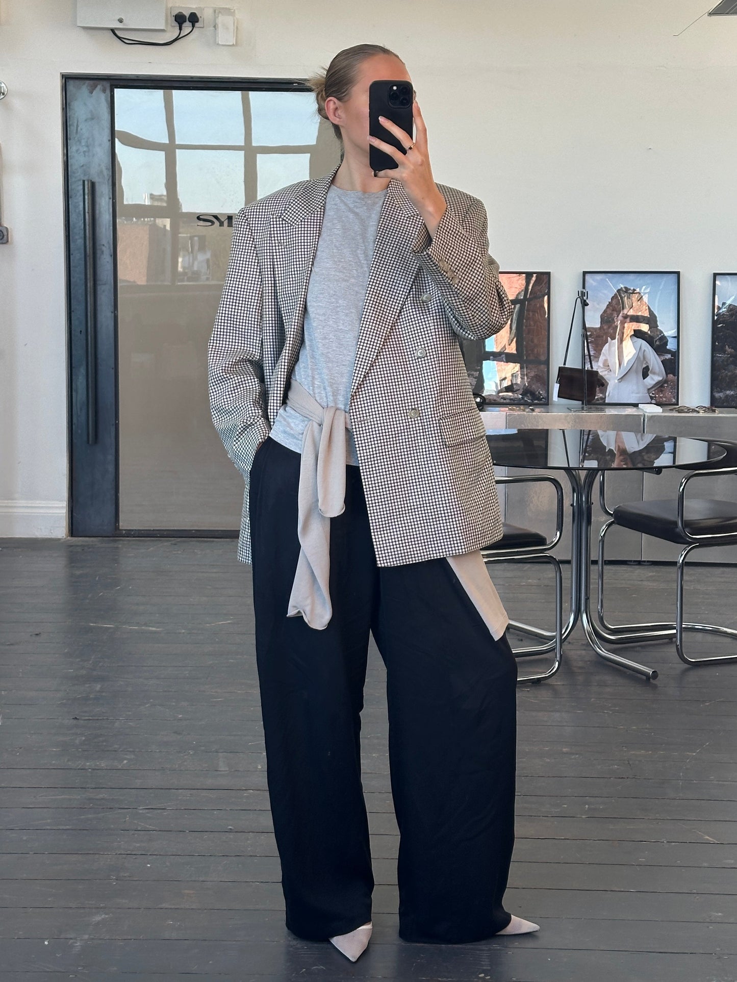 Yves Saint Laurent Pour Homme 1990s Wool Check Double Breasted Blazer - 40R/XL