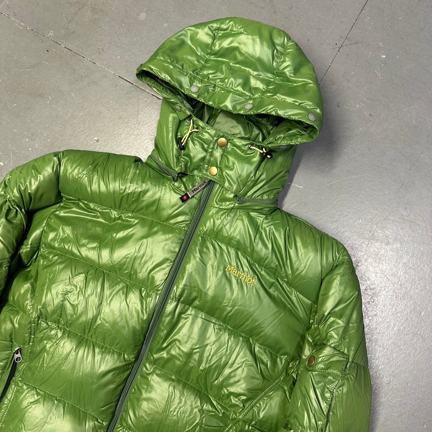 Marmot Puffer Jacket With Fur Hood In Green (XL) | XL, Green