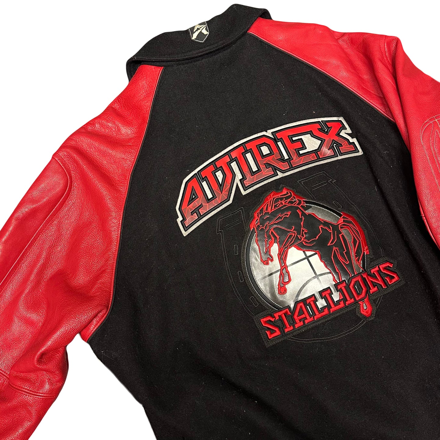 Avirex Stallions Leather & Wool Varsity Jacket In Black & Red ( XXL )