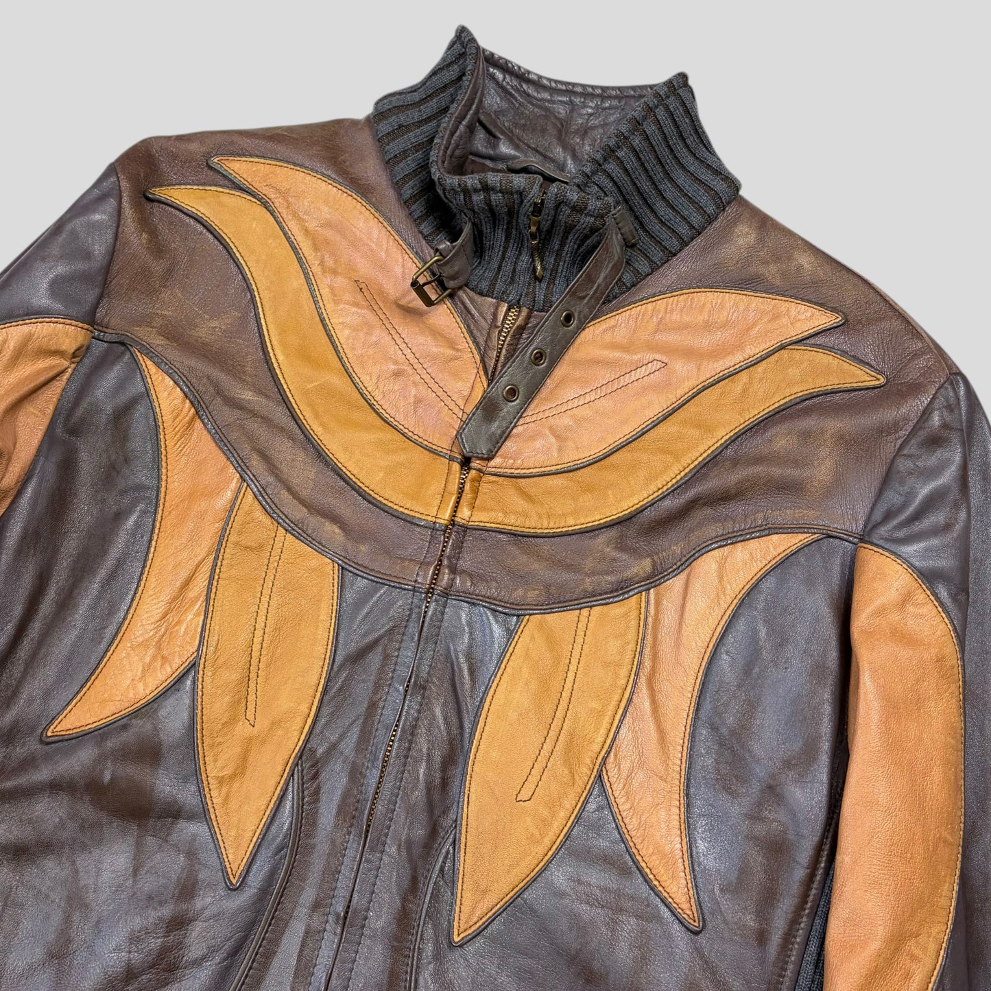 Roberto Cavalli Class 00’s Parrot Patchwork Leather Biker Jacket - M/L | O/S, Red