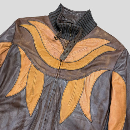 Roberto Cavalli Class 00’s Parrot Patchwork Leather Biker Jacket - M/L | O/S, Red