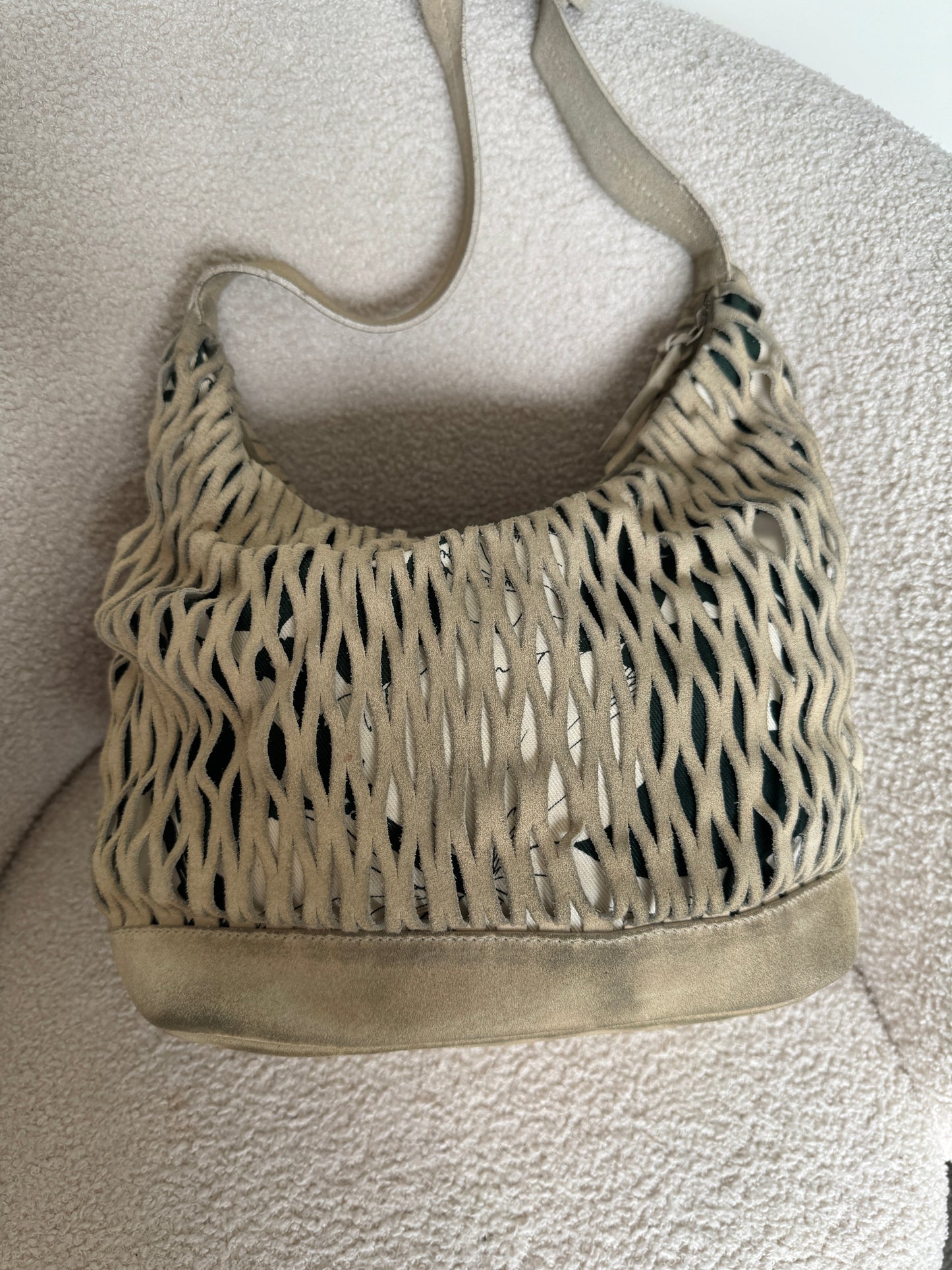 90s Miu Miu Suede Lattice Hobo Bag | O/S, Multicoloured