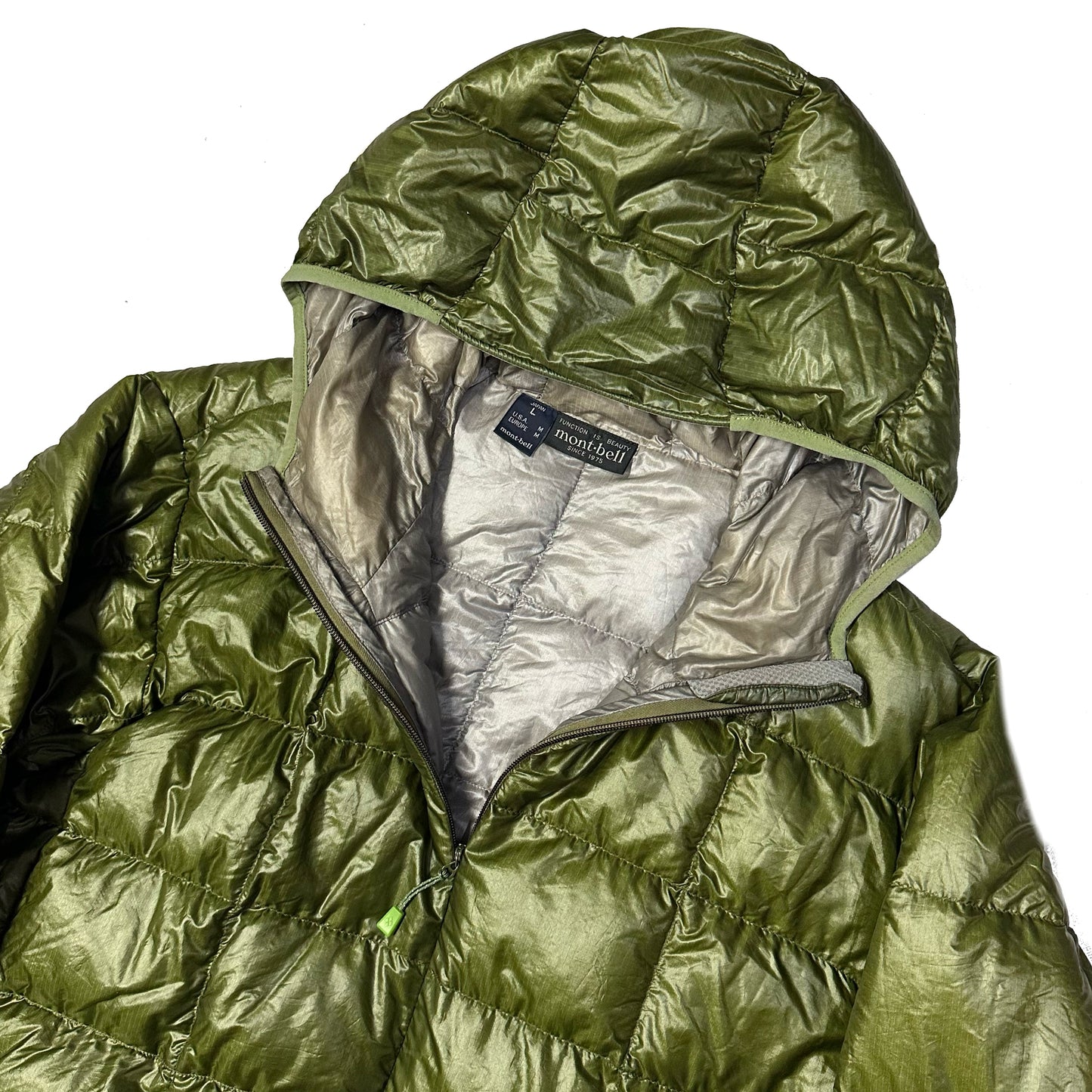Montbell Square Stitch Puffer Jacket In Olive Green ( L )