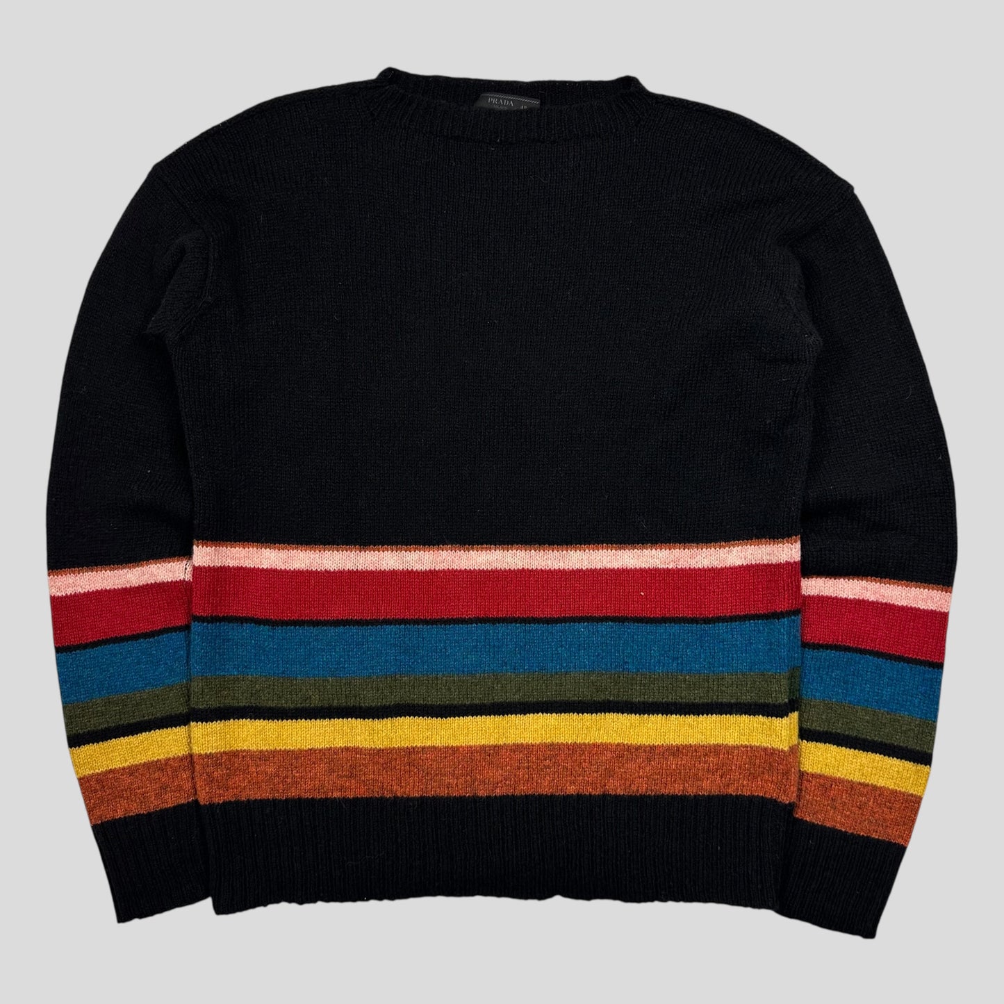 Prada 2018 Heavy Virgin Wool Rainbow Stripe Crewneck Knit - M