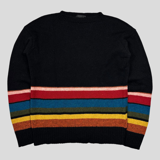 Prada 2018 Heavy Virgin Wool Rainbow Stripe Crewneck Knit - M