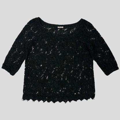 Miu Miu 00’s Floral Broderie Lace 3/4 Sleeve Top - M | Default Title, Black