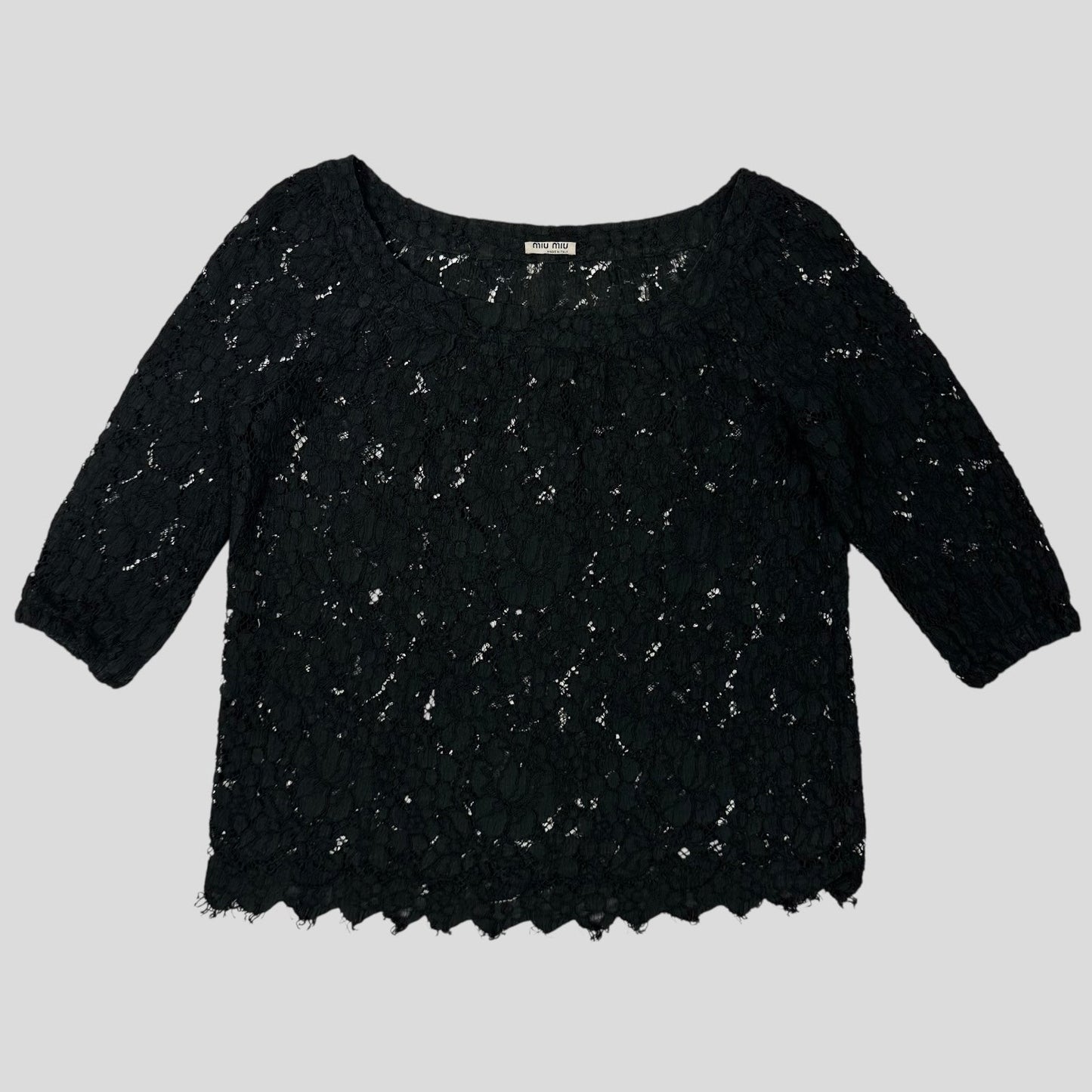 Miu Miu 00’s Floral Broderie Lace 3/4 Sleeve Top - M | Default Title, Black