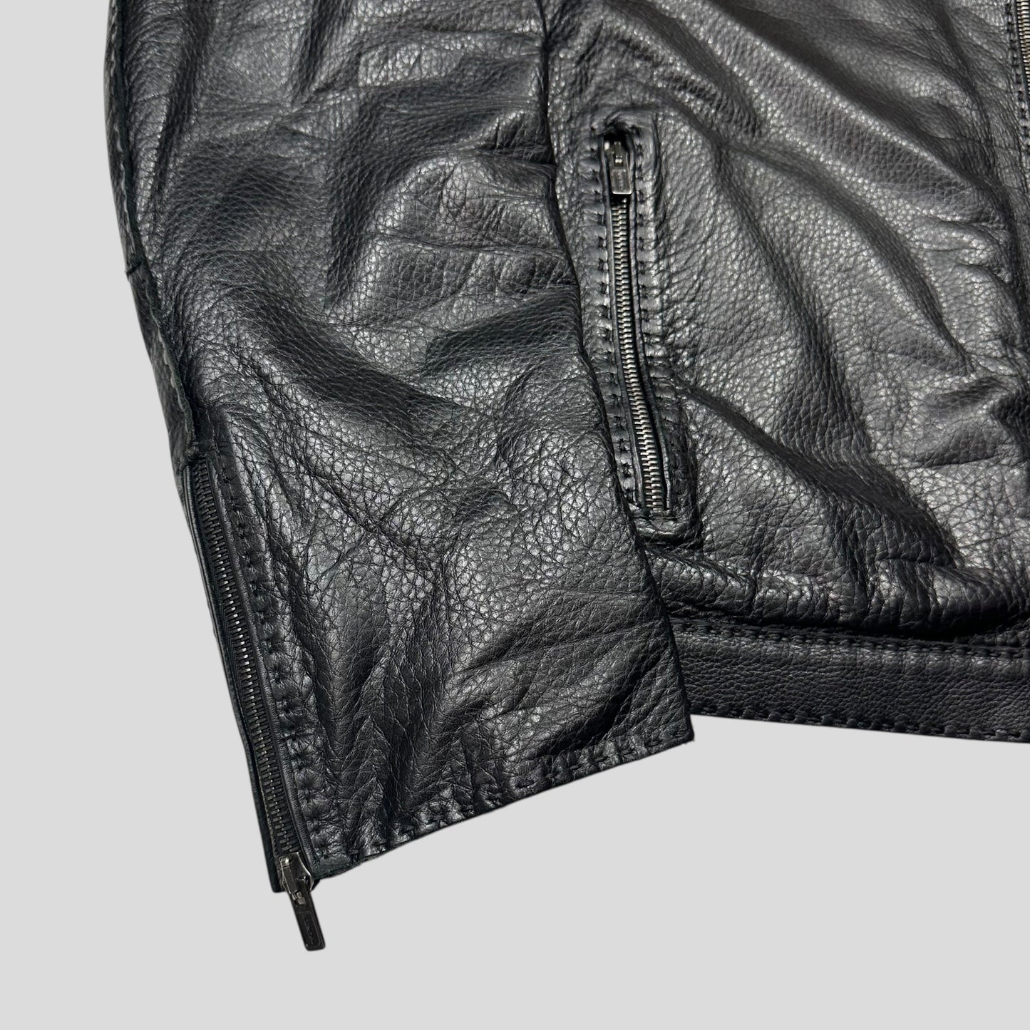 Fendi FF Textured Leather Exaggerated Stitch Moto Jacket - L