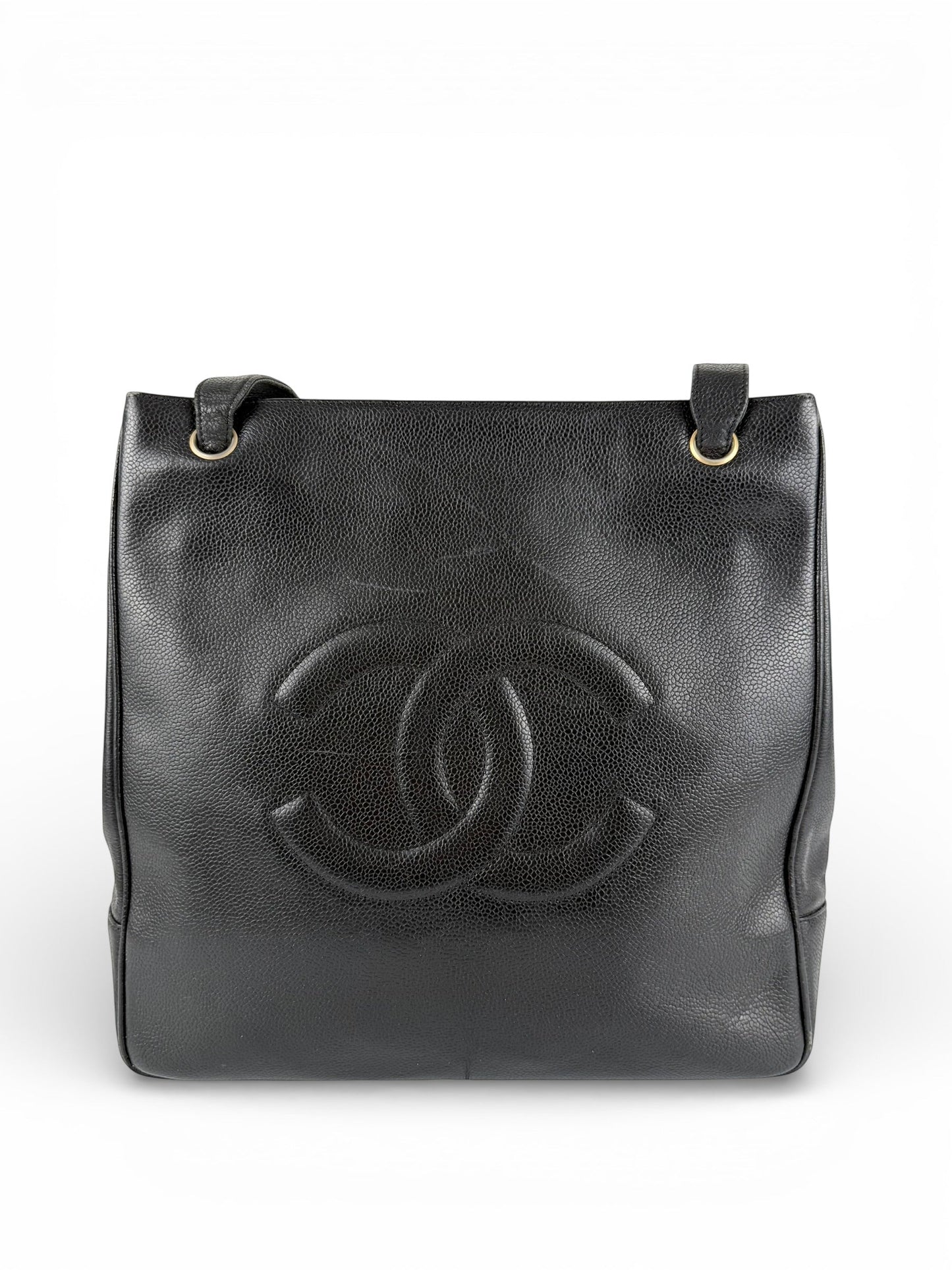 Vintage 1994 Chanel CC Black Caviar Leather Tote Bag | O/S, Multicoloured