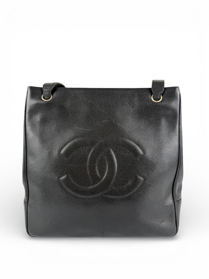 Vintage 1994 Chanel CC Black Caviar Leather Tote Bag | O/S, Multicoloured