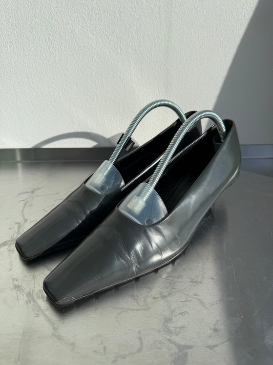 Prada 90s Leather Square Toe Mary Jane Kitten Heels | UK 38.5, Black