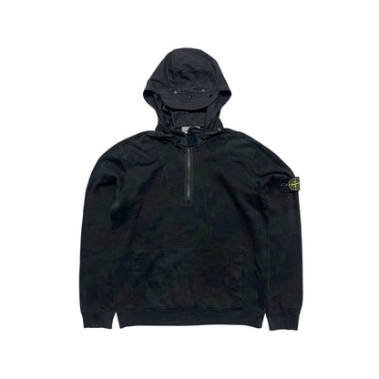 Stone Island 1/4 Zip Pullover Camo Hoodie with built in Cap