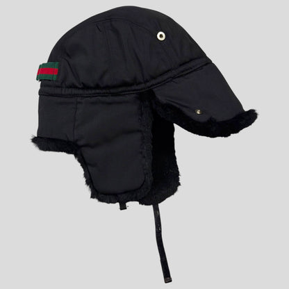 Gucci by Tom Ford 00’s Nylon Canvas Fur Trapper Hat - S | O/S, Black