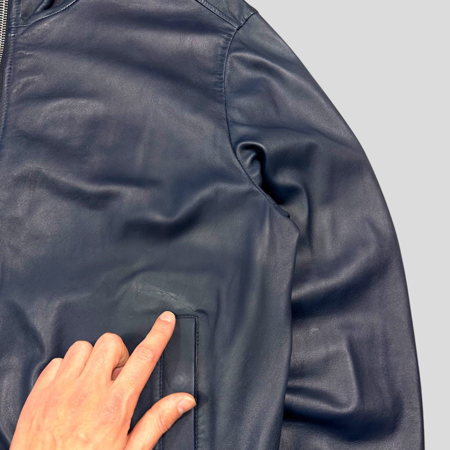 Dolce & Gabanna 00’s Blue Premium Leather Bomber Jacket - IT58 (XL)