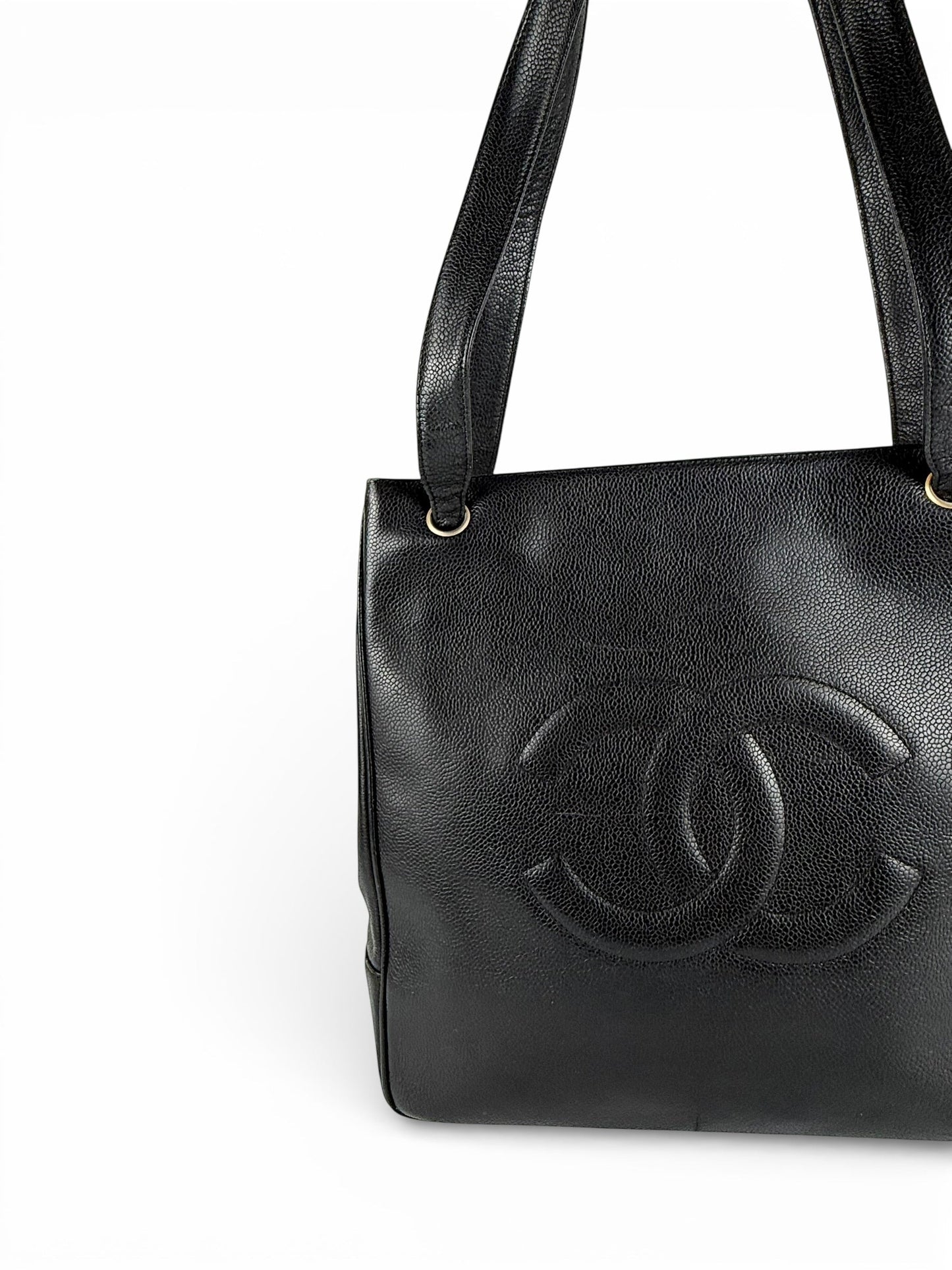 Vintage 1994 Chanel CC Black Caviar Leather Tote Bag | O/S, Multicoloured