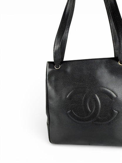 Vintage 1994 Chanel CC Black Caviar Leather Tote Bag | O/S, Multicoloured