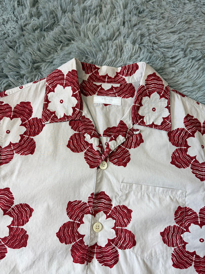 Prada 2016 Floral Logo Print Camp Collar Boxy Shirt - S/M | O/S, Red
