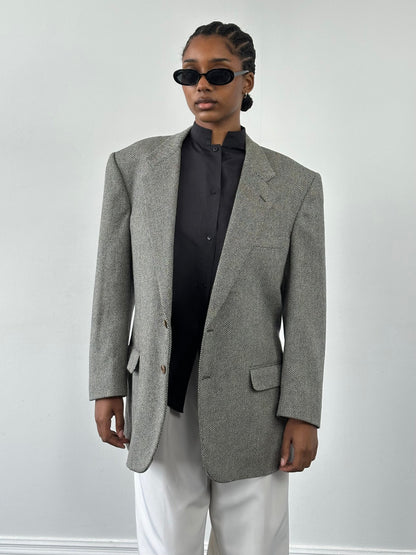 Burberry 1990s Herringbone Pure Wool Single Breasted Blazer - 42R/L