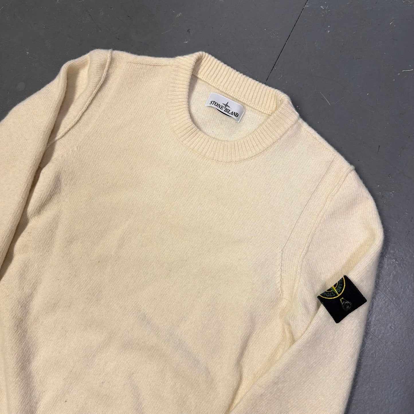 Stone Island Lambswool Knitted Sweatshirt In Cream (M) | Stone Island, Cream