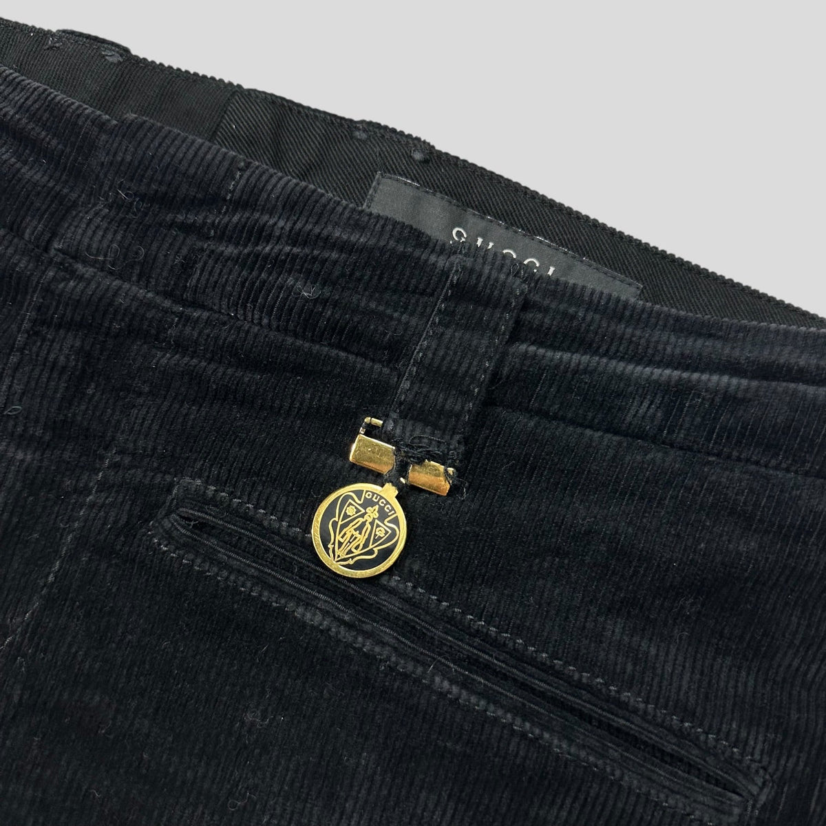 Gucci by Tom Ford 2004 Corduroy Laced Riding Logo Trousers - UK10 | W31, Black