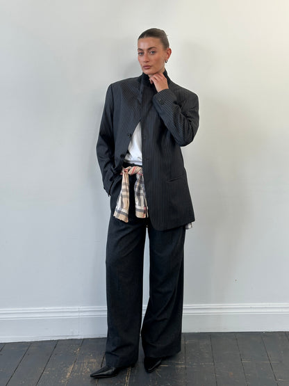 Armani Collezioni 1990s Wool Silk Pinstripe Single Breasted Blazer - 42R/XL