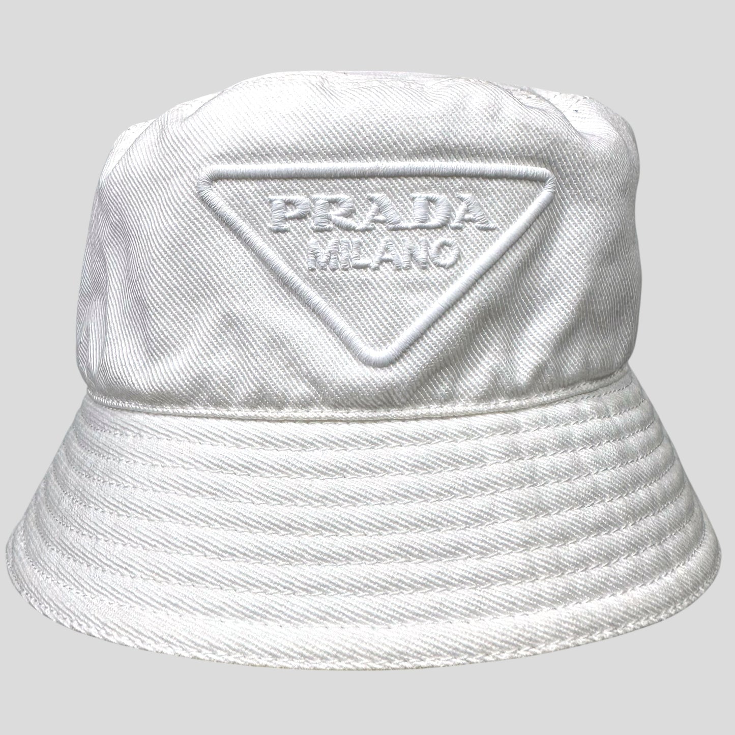 Prada 2022 Embroidered Cotton Triangle Logo Bucket Hat - L