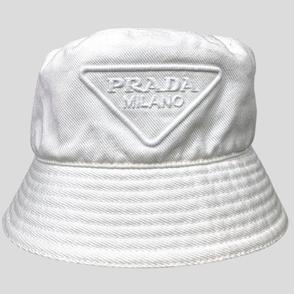 Prada 2022 Embroidered Cotton Triangle Logo Bucket Hat - L
