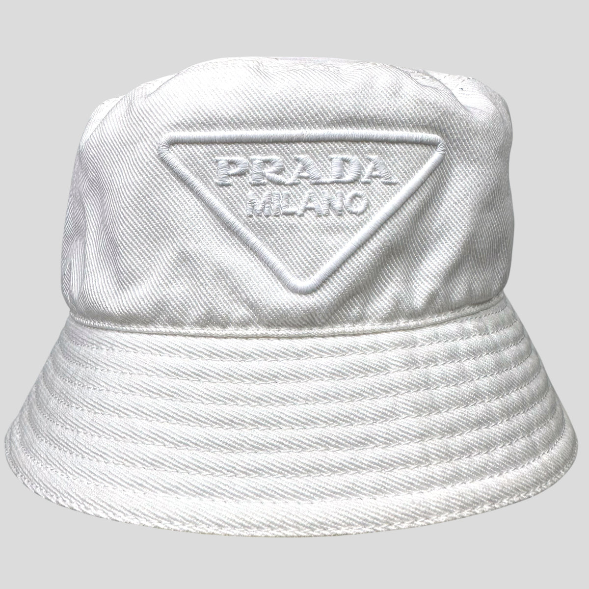 Prada 2022 Embroidered Cotton Triangle Logo Bucket Hat - L | Large, Multicoloured