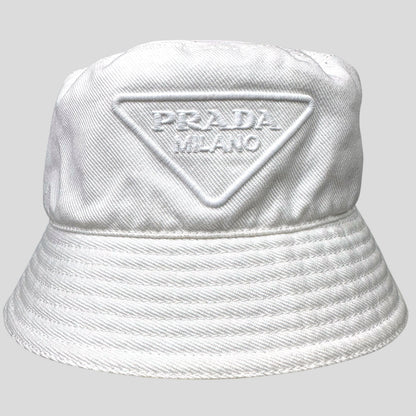 Prada 2022 Embroidered Cotton Triangle Logo Bucket Hat - L | Large, Multicoloured